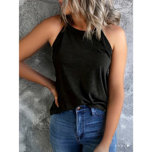 Black Racerback Tank Top Lightweight Stretchy Knit Size L - Picture 7 of 7